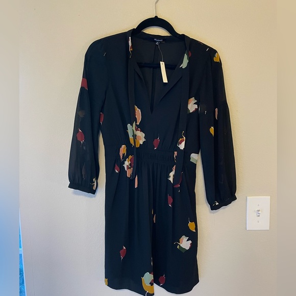 Madewell Black Floral Dress Sz 00 - Picture 7 of 7